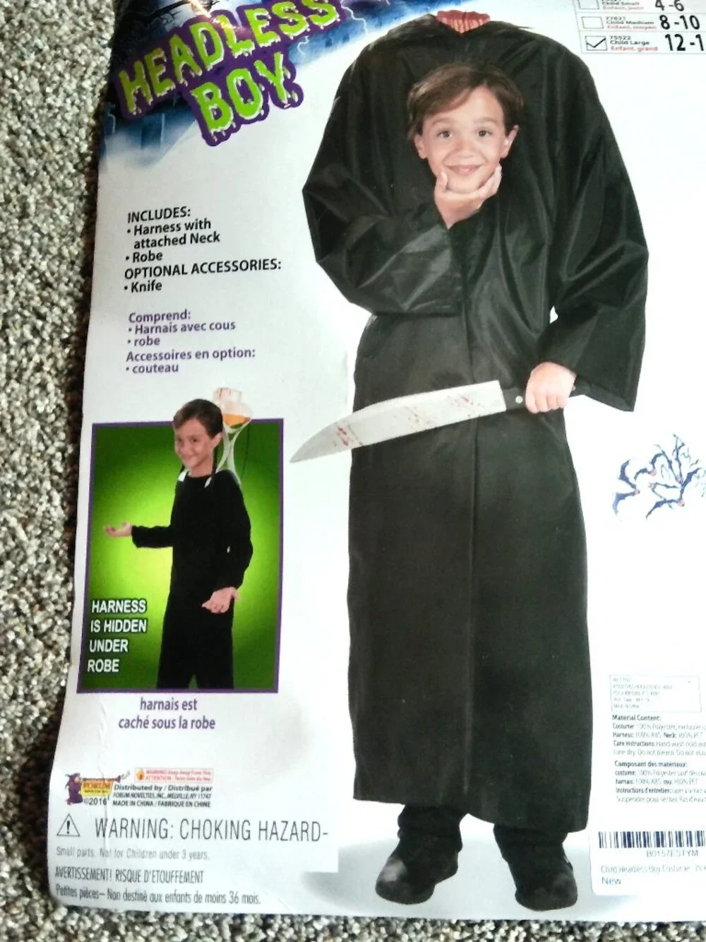 Halloween Costume Child Headless Boy's Size L (Runs Bigger) Black Robe NO Knife